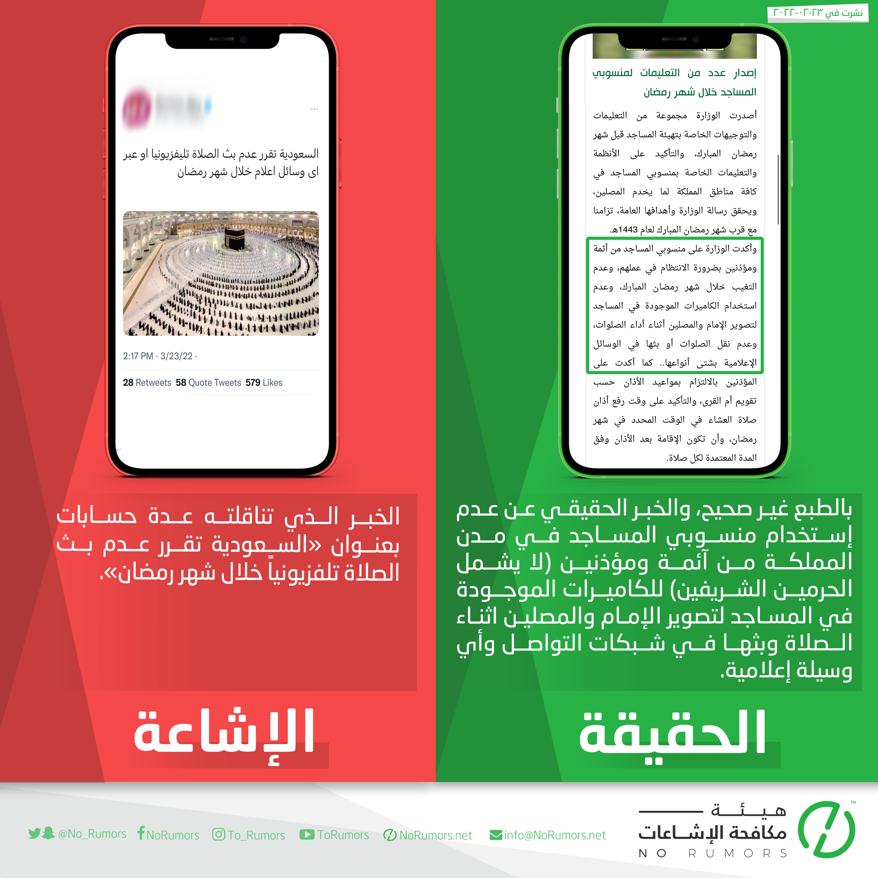 حقيقة الخبر الذي تناقلته عدة حسابات بعنوان «السعودية تقرر عدم بث الصلاة تلفزيونياً خلال شهر رمضان»