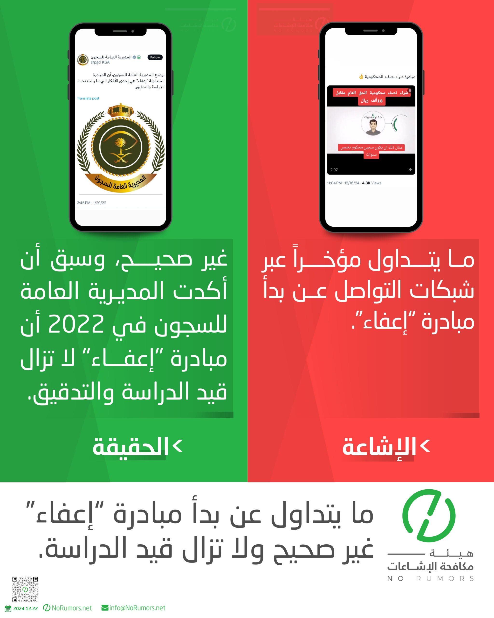 حقيقة ما يتداول عن بدأ مبادرة “إعفاء” التي تسمح للسجين فرصة شراء نصف محكوميته بالحق العام
